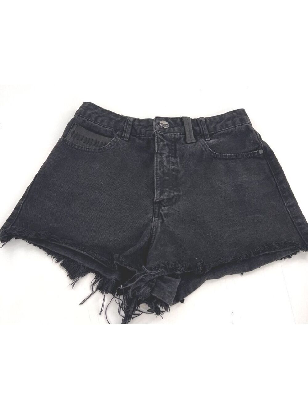 FYI For Your Information Leather Accent Cutoff Denim Shorts Black Grunge Y2K 2